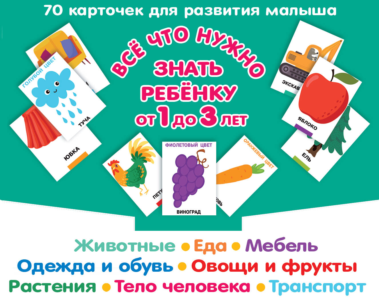 (16+) Все, что нужно знать ребенку от 1 до 3 лет. Растения, Животные, Еда, Мебель, Одежда и обувь, Овощи в фрукты, Тело человека, Транспорт